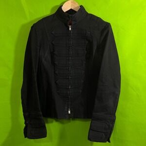 Large VTG Y2K Tripp NYC Womens Black Military Goth Zip Up Jacket Pink Trim